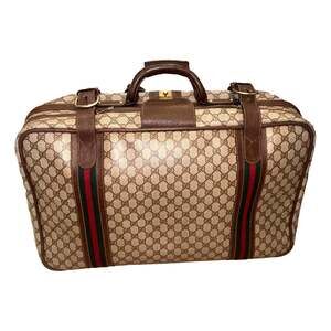 Gucci Vintage GG Monogram Canvas Travel Suitcase with Web Stripe and Leather